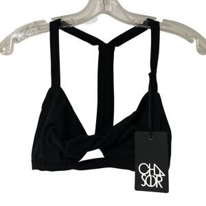 NWT Twist Front Halter Racer Back Bralette, Black, Women's Size Medium